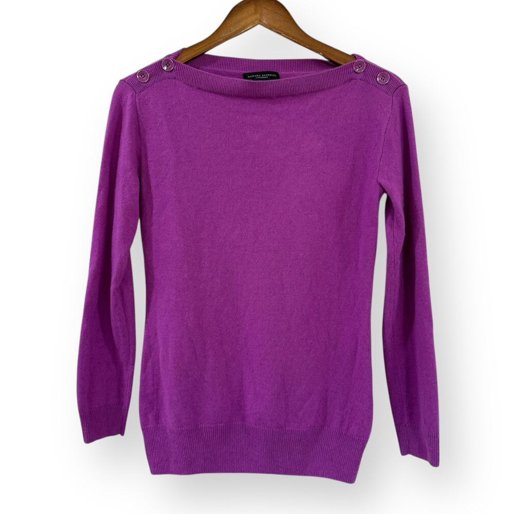 Banana Republic Cashmere Sweater Womens S Y2K Fuchsia Boat Neck Shoulder Buttons